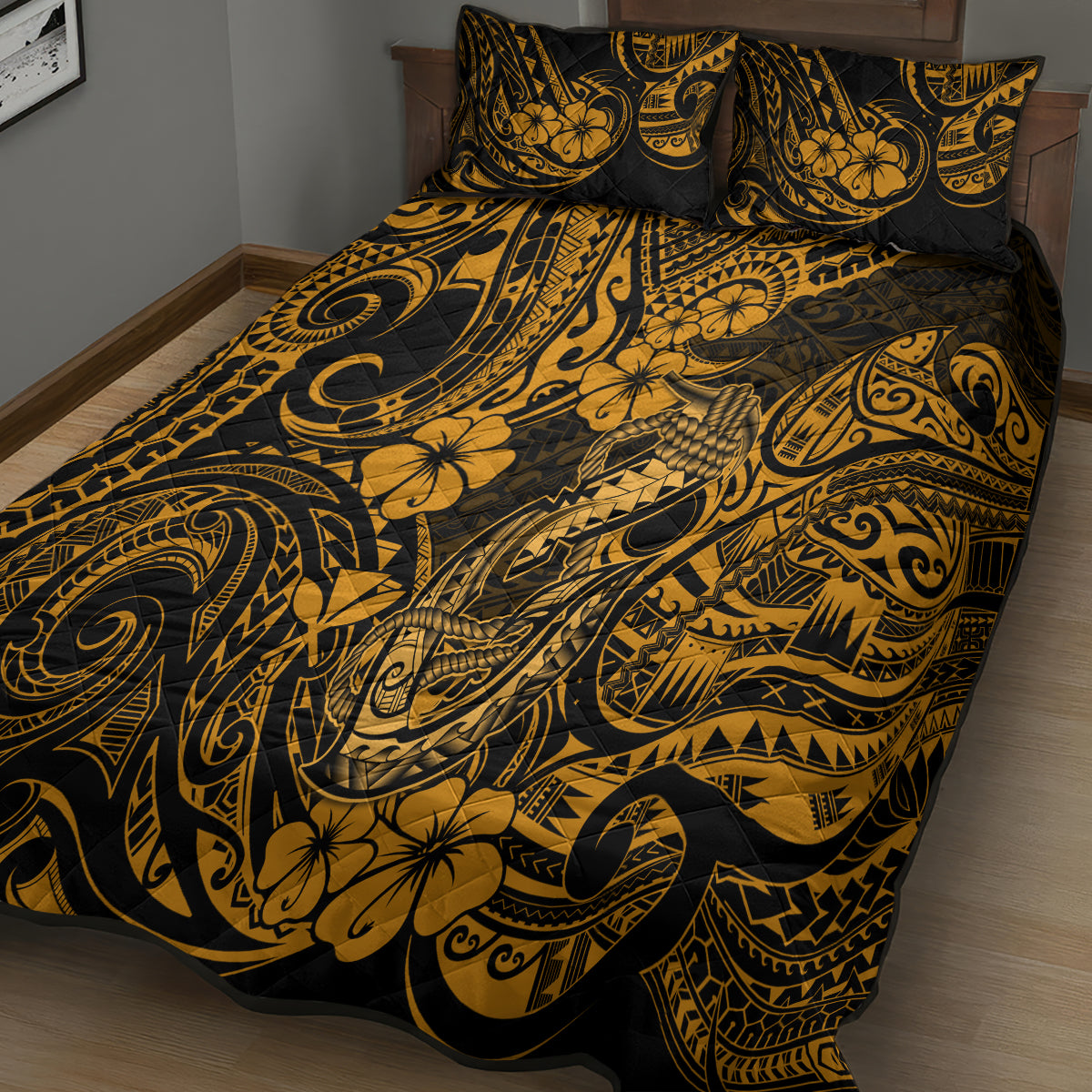 Hawaii Fish Hook Quilt Bed Set Polynesian Pattern Gold Version LT01 - Polynesian Pride