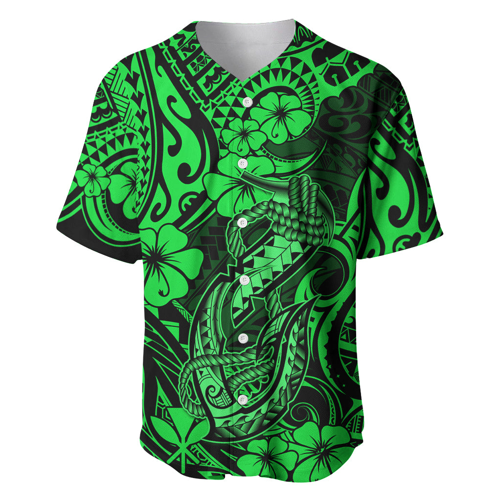 Hawaii Fish Hook Baseball Jersey Polynesian Pattern Green Version LT01 Green - Polynesian Pride