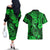 Hawaii Fish Hook Couples Matching Off The Shoulder Long Sleeve Dress and Hawaiian Shirt Polynesian Pattern Green Version LT01 - Polynesian Pride