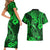 Hawaii Fish Hook Couples Matching Short Sleeve Bodycon Dress and Hawaiian Shirt Polynesian Pattern Green Version LT01 - Polynesian Pride