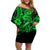 Hawaii Fish Hook Family Matching Off Shoulder Short Dress and Hawaiian Shirt Polynesian Pattern Green Version LT01 Mom's Dress Green - Polynesian Pride