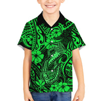 Hawaii Fish Hook Family Matching Short Sleeve Bodycon Dress and Hawaiian Shirt Polynesian Pattern Green Version LT01 Son's Shirt Green - Polynesian Pride