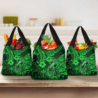 Hawaii Fish Hook Grocery Bag Polynesian Pattern Green Version LT01 3-pack One Size Green - Polynesian Pride
