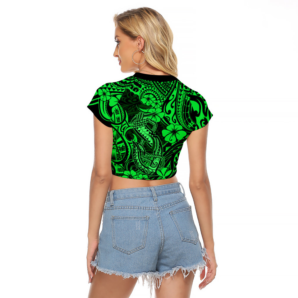 Hawaii Fish Hook Raglan Cropped T Shirt Polynesian Pattern Green Version LT01 - Polynesian Pride