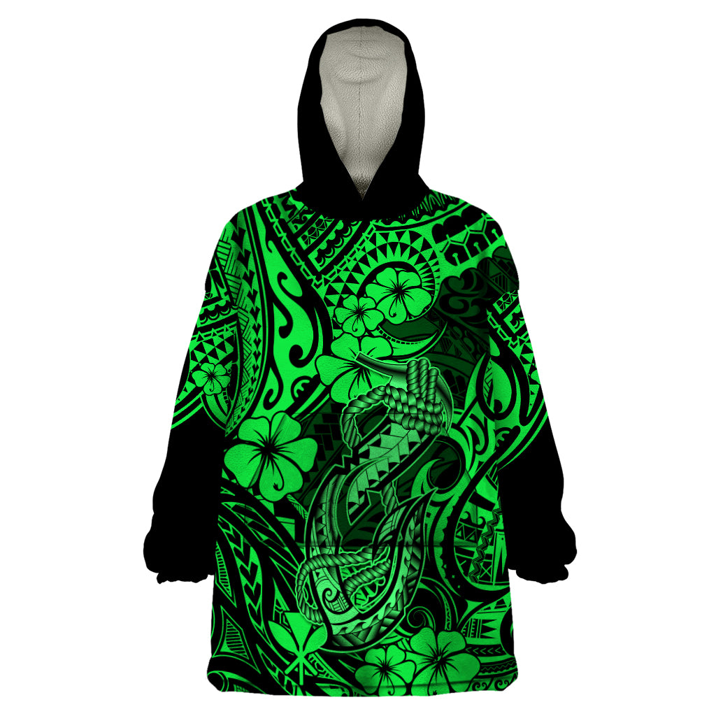 Hawaii Fish Hook Wearable Blanket Hoodie Polynesian Pattern Green Version LT01 One Size Green - Polynesian Pride