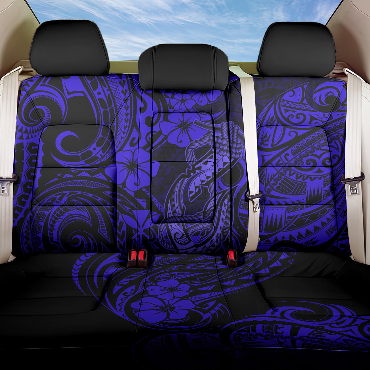 Hawaii Fish Hook Back Car Seat Cover Polynesian Pattern Navy Blue Version