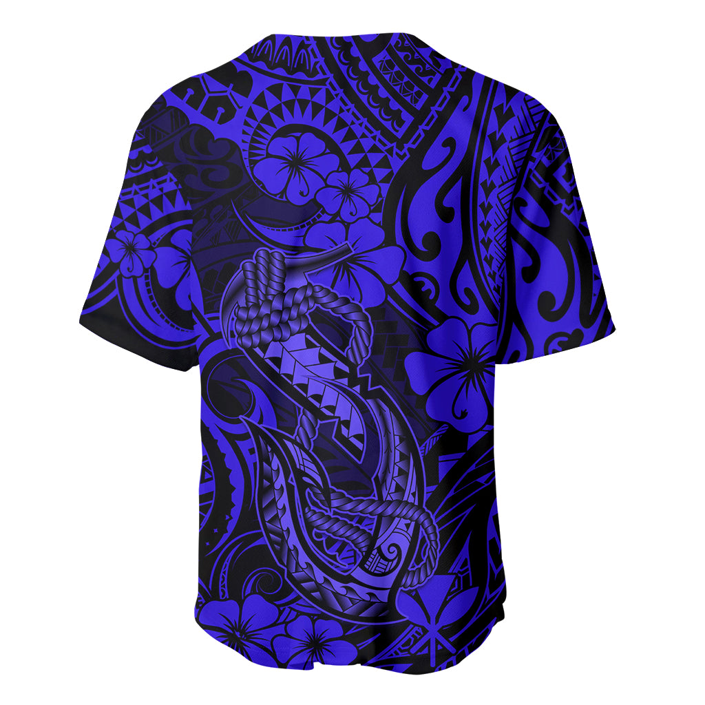 Hawaii Fish Hook Baseball Jersey Polynesian Pattern Navy Blue Version LT01 - Polynesian Pride