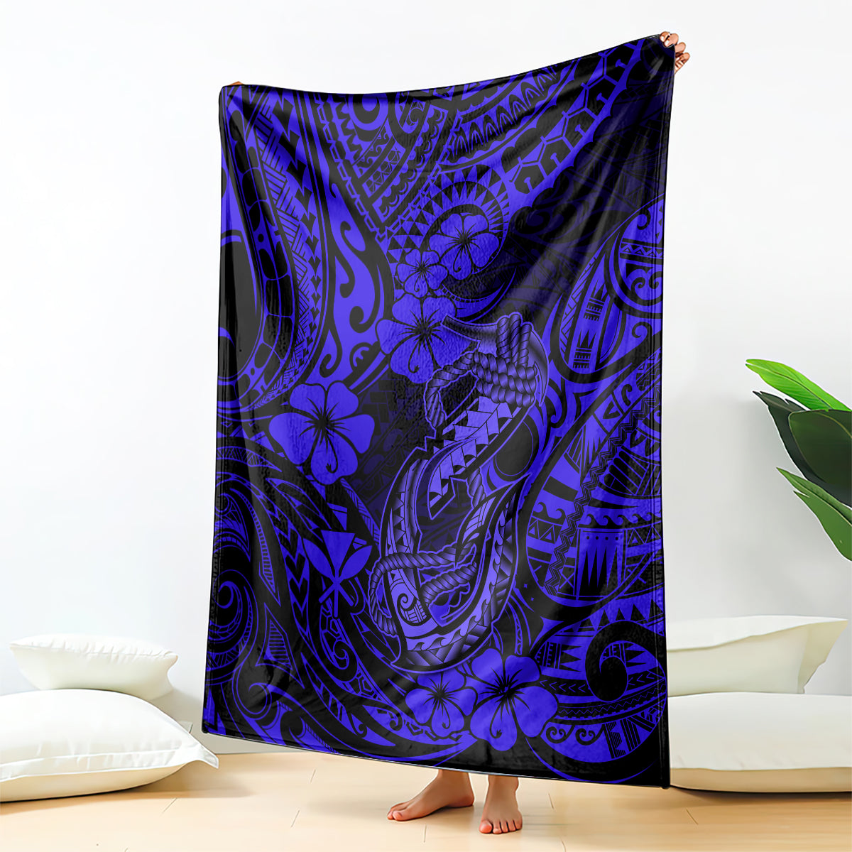 Hawaii Fish Hook Blanket Polynesian Pattern Navy Blue Version LT01 Blue - Polynesian Pride