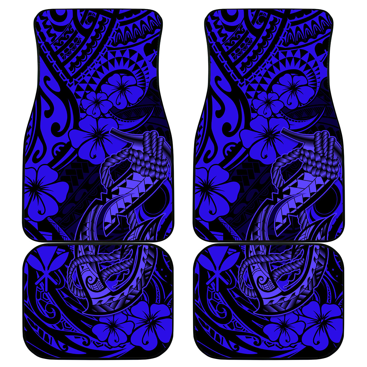 Hawaii Fish Hook Car Mats Polynesian Pattern Navy Blue Version LT01 Blue - Polynesian Pride