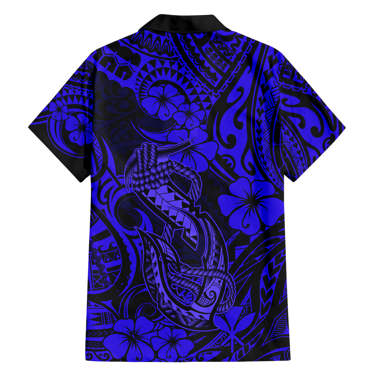 Hawaii Fish Hook Family Matching Long Sleeve Bodycon Dress and Hawaiian Shirt Polynesian Pattern Navy Blue Version LT01 - Polynesian Pride