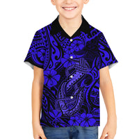 Hawaii Fish Hook Family Matching Short Sleeve Bodycon Dress and Hawaiian Shirt Polynesian Pattern Navy Blue Version LT01 Son's Shirt Blue - Polynesian Pride