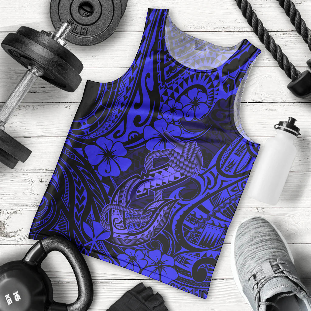 Hawaii Fish Hook Men Tank Top Polynesian Pattern Navy Blue Version LT01 Blue - Polynesian Pride