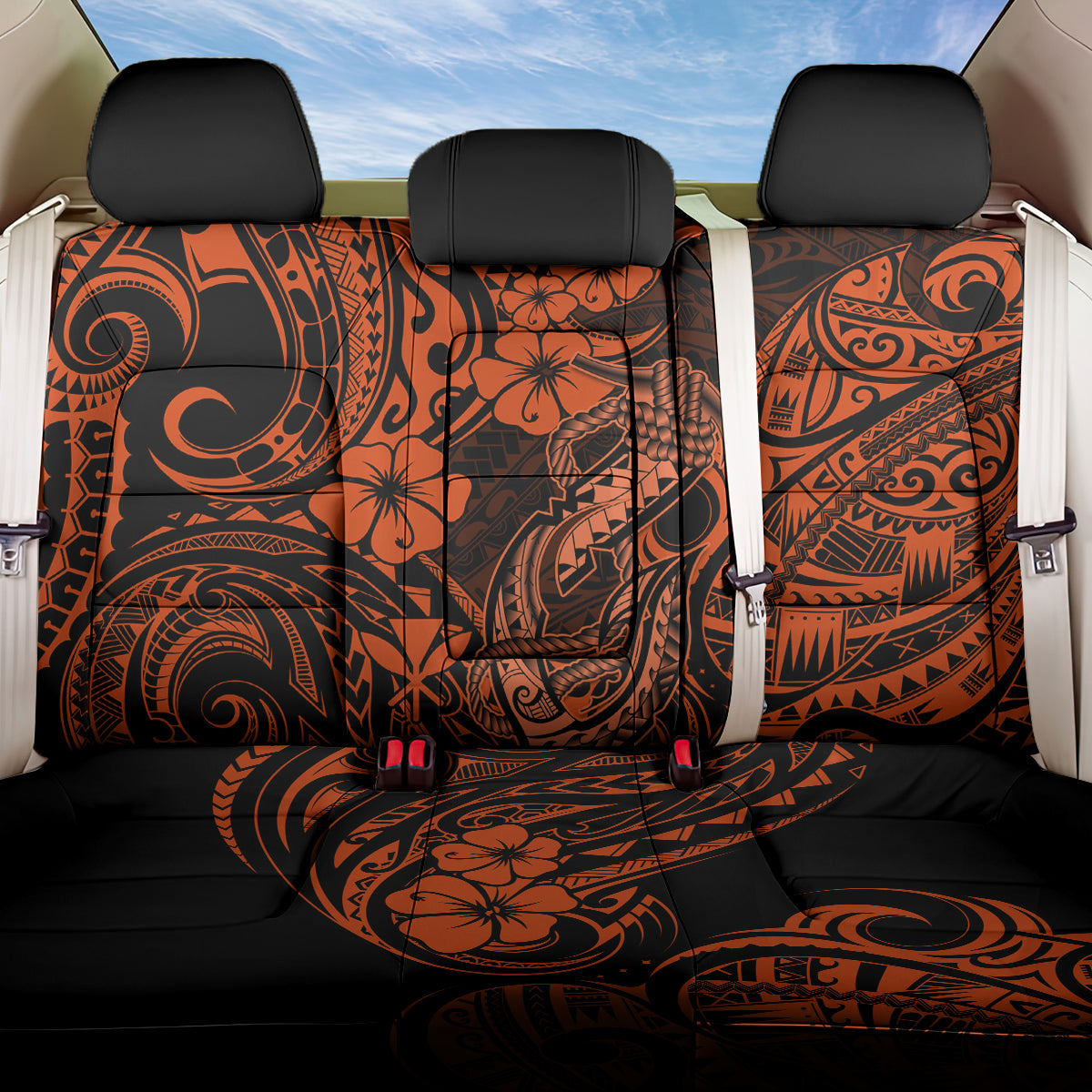 Hawaii Fish Hook Back Car Seat Cover Polynesian Pattern Orange Version