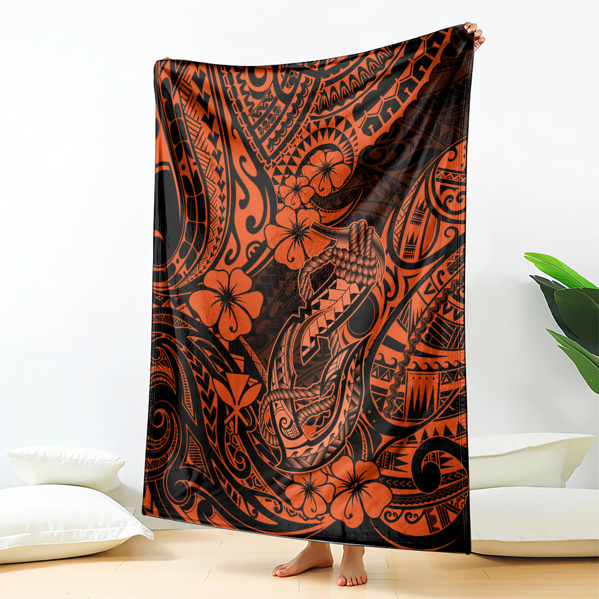 Hawaii Fish Hook Blanket Polynesian Pattern Orange Version LT01 - Polynesian Pride