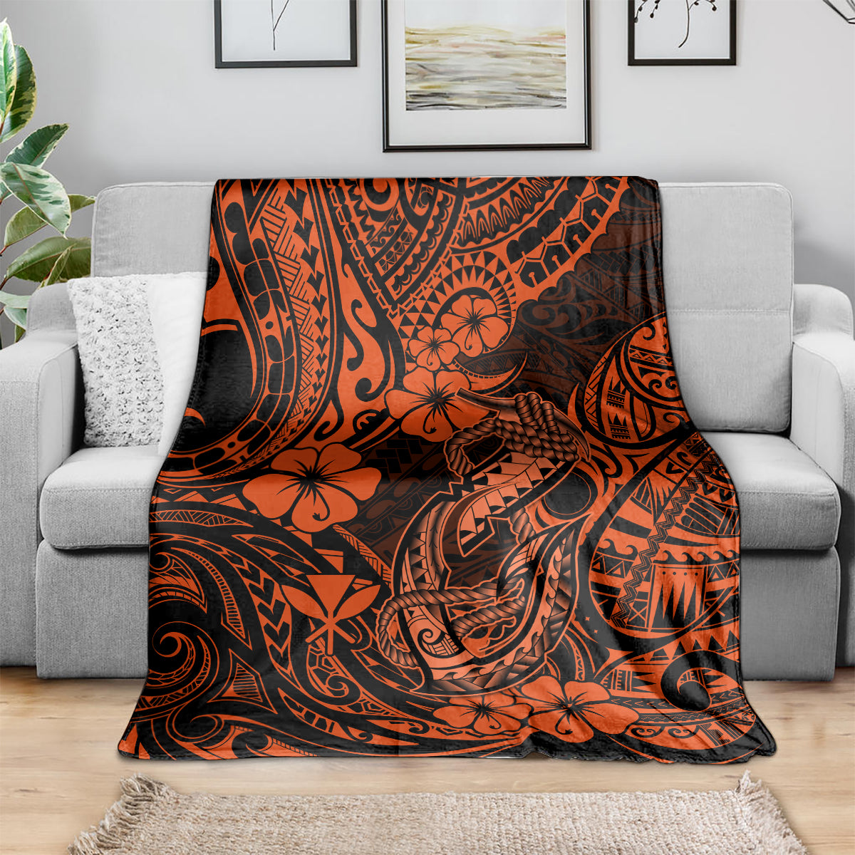 Hawaii Fish Hook Blanket Polynesian Pattern Orange Version LT01 - Polynesian Pride