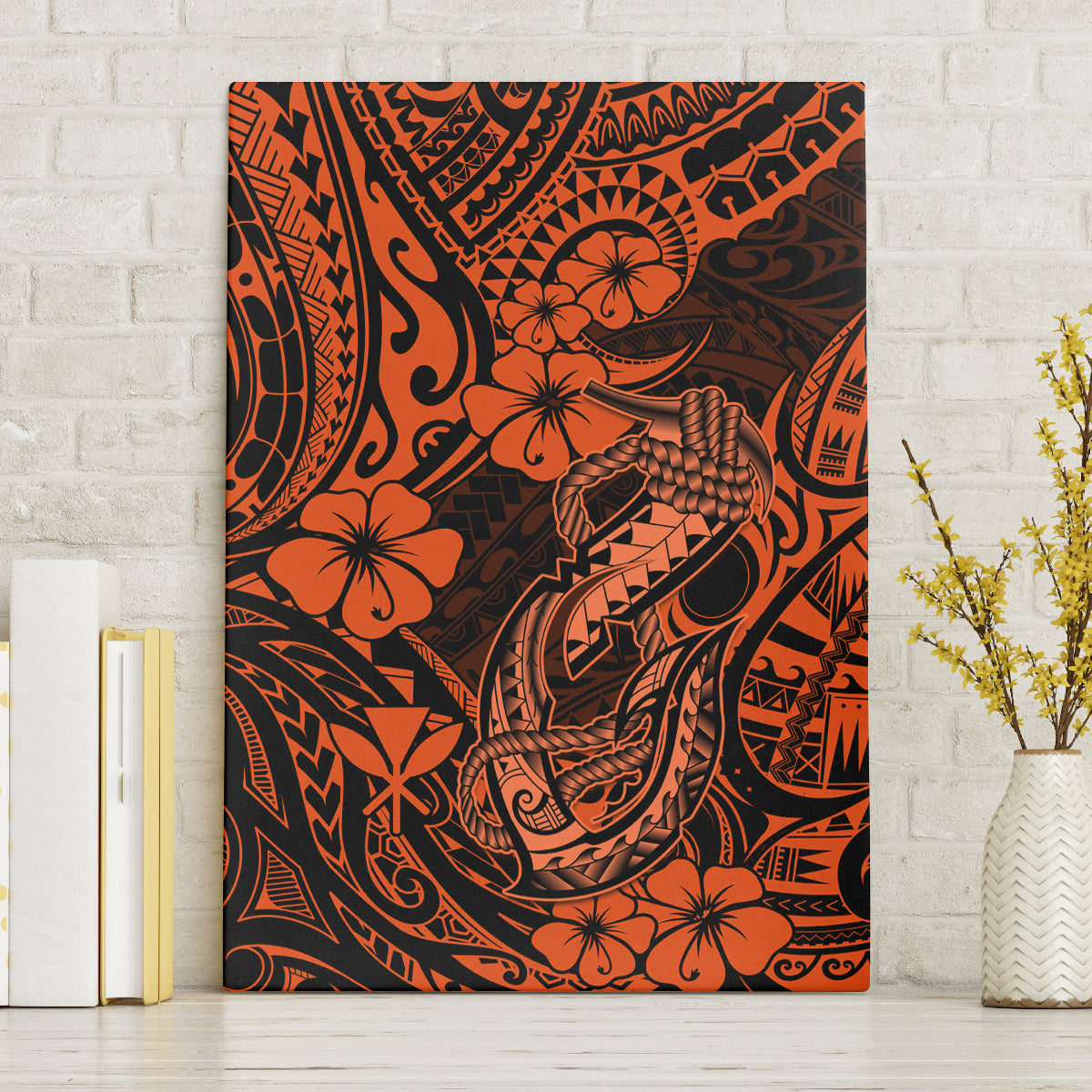 Hawaii Fish Hook Canvas Wall Art Polynesian Pattern Orange Version LT01 Without Frame Orange - Polynesian Pride