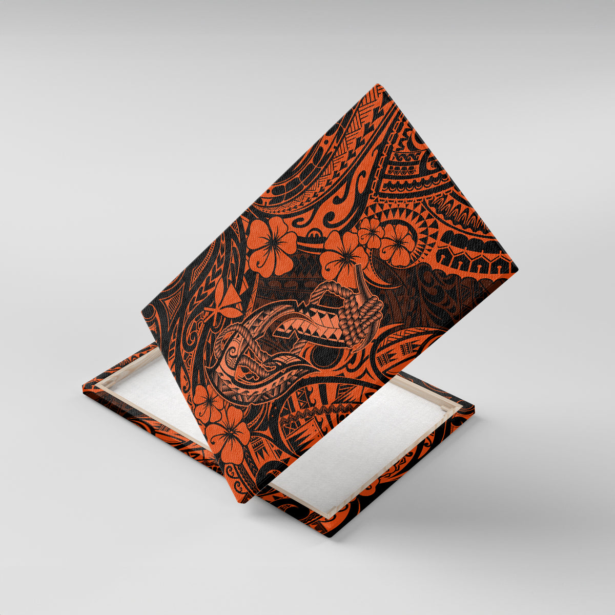 Hawaii Fish Hook Canvas Wall Art Polynesian Pattern Orange Version LT01 With Frame Orange - Polynesian Pride