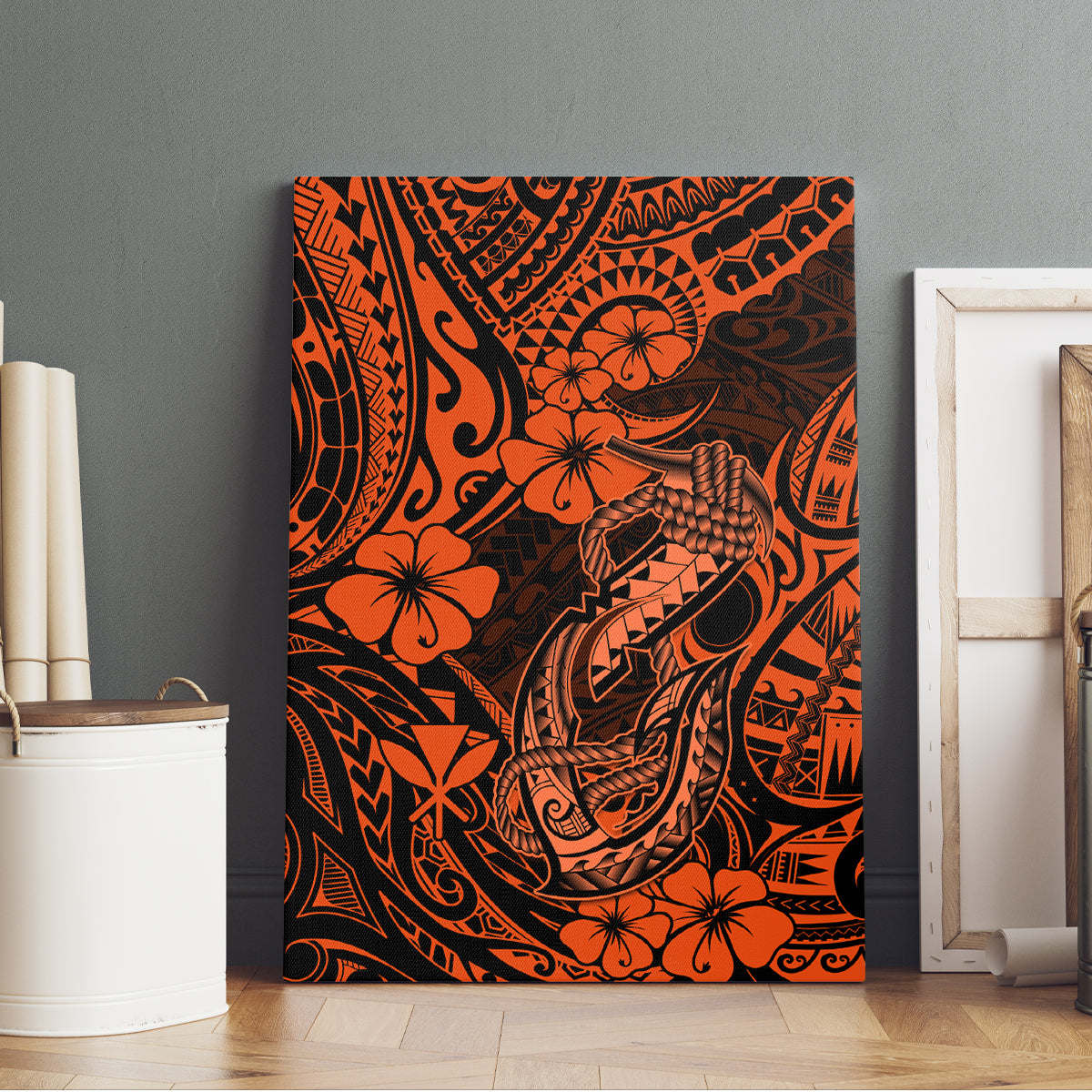Hawaii Fish Hook Canvas Wall Art Polynesian Pattern Orange Version LT01 - Polynesian Pride