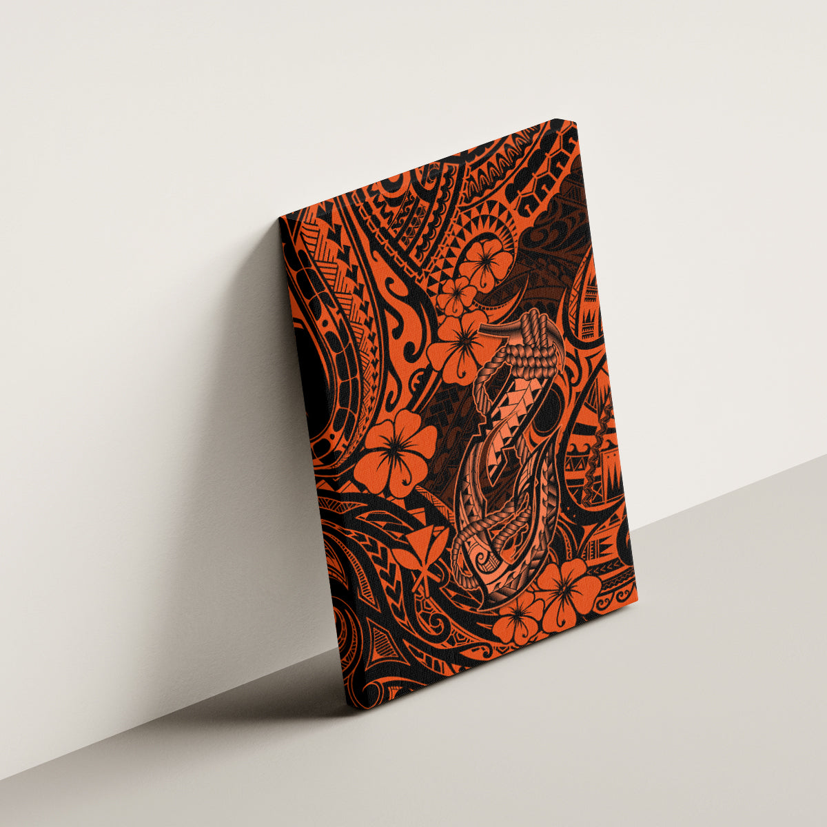 Hawaii Fish Hook Canvas Wall Art Polynesian Pattern Orange Version LT01 - Polynesian Pride