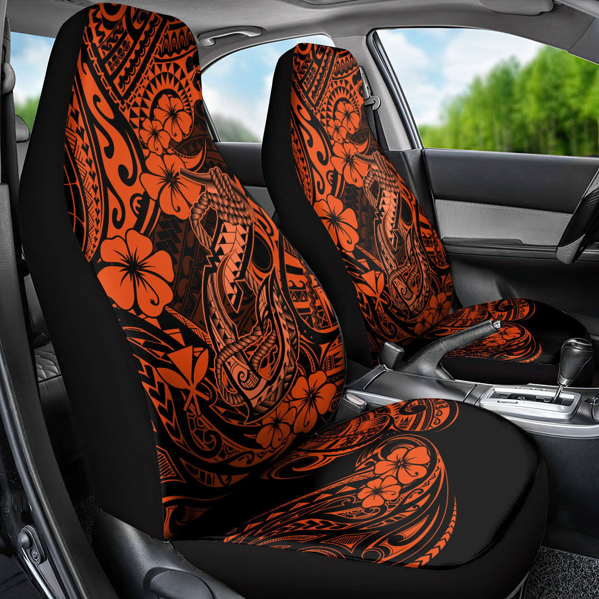 Hawaii Fish Hook Car Seat Cover Polynesian Pattern Orange Version LT01