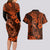 Hawaii Fish Hook Couples Matching Long Sleeve Bodycon Dress and Hawaiian Shirt Polynesian Pattern Orange Version LT01 - Polynesian Pride