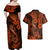 Hawaii Fish Hook Couples Matching Off Shoulder Maxi Dress and Hawaiian Shirt Polynesian Pattern Orange Version LT01 - Polynesian Pride