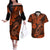 Hawaii Fish Hook Couples Matching Off The Shoulder Long Sleeve Dress and Hawaiian Shirt Polynesian Pattern Orange Version LT01 Orange - Polynesian Pride