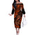 Hawaii Fish Hook Family Matching Off Shoulder Long Sleeve Dress and Hawaiian Shirt Polynesian Pattern Orange Version LT01 Mom's Dress Orange - Polynesian Pride