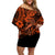 Hawaii Fish Hook Family Matching Off Shoulder Short Dress and Hawaiian Shirt Polynesian Pattern Orange Version LT01 Mom's Dress Orange - Polynesian Pride