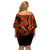 Hawaii Fish Hook Family Matching Off Shoulder Short Dress and Hawaiian Shirt Polynesian Pattern Orange Version LT01 - Polynesian Pride