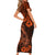 Hawaii Fish Hook Family Matching Short Sleeve Bodycon Dress and Hawaiian Shirt Polynesian Pattern Orange Version LT01 - Polynesian Pride