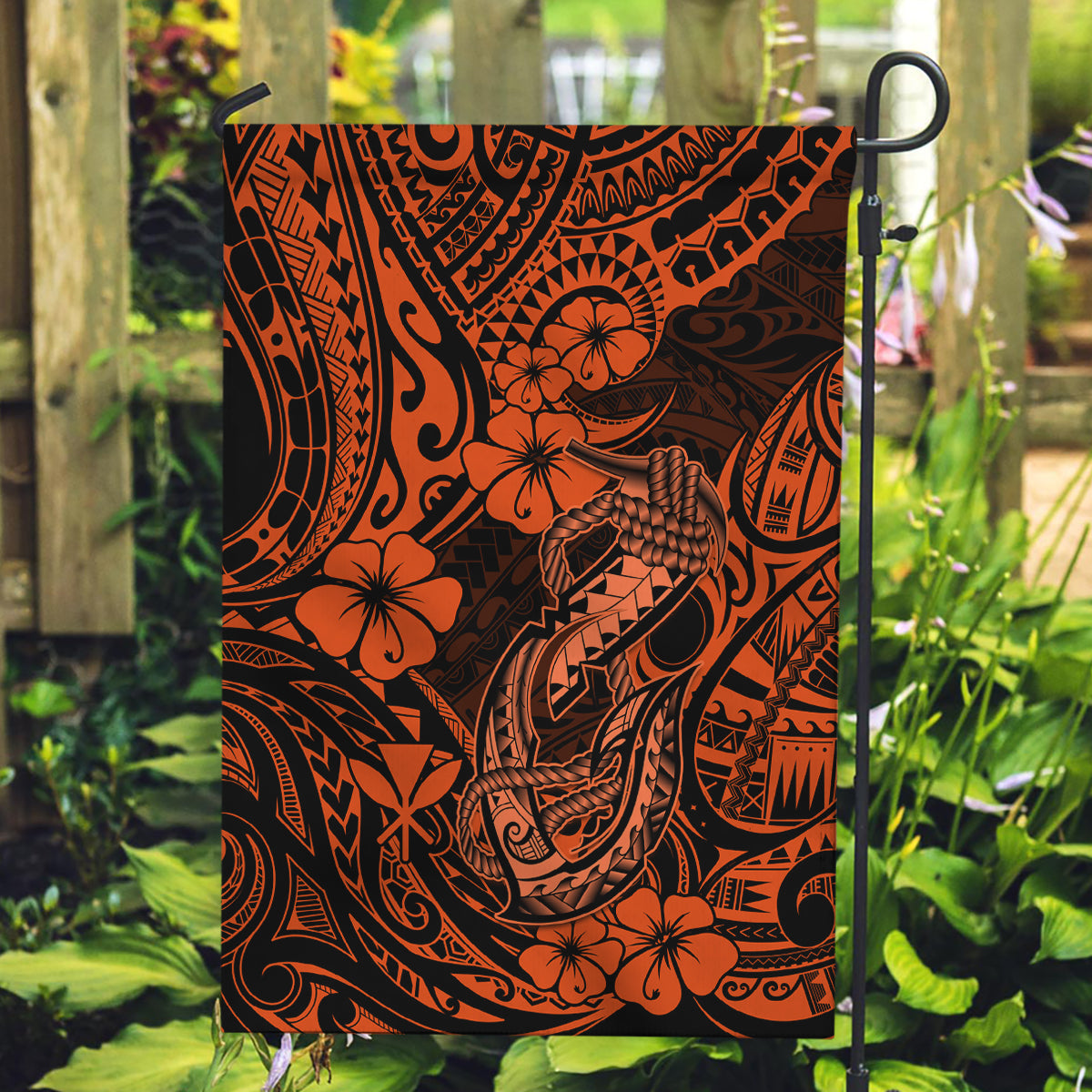 Hawaii Fish Hook Garden Flag Polynesian Pattern Orange Version LT01