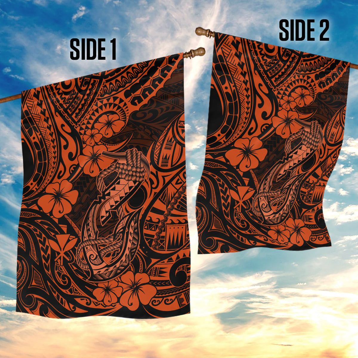 Hawaii Fish Hook Garden Flag Polynesian Pattern Orange Version LT01 - Polynesian Pride