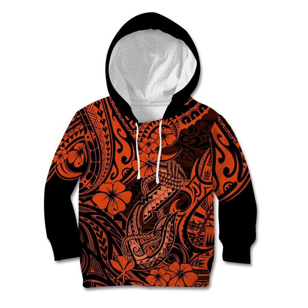 Hawaii Fish Hook Kid Hoodie Polynesian Pattern Orange Version LT01 Orange - Polynesian Pride