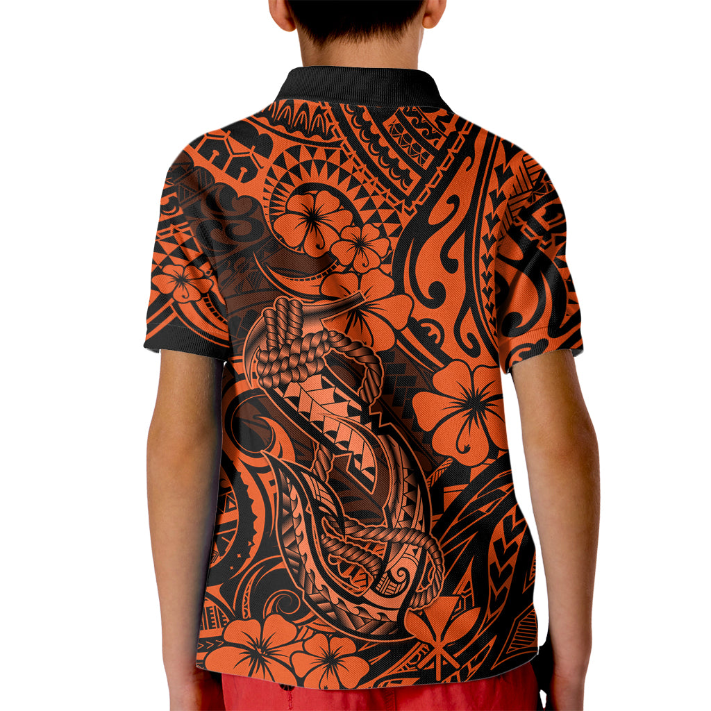 Hawaii Fish Hook Kid Polo Shirt Polynesian Pattern Orange Version LT01 - Polynesian Pride
