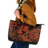 Hawaii Fish Hook Leather Tote Bag Polynesian Pattern Orange Version LT01 Orange - Polynesian Pride