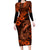 Hawaii Fish Hook Long Sleeve Bodycon Dress Polynesian Pattern Orange Version LT01 Long Dress Orange - Polynesian Pride