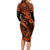 Hawaii Fish Hook Long Sleeve Bodycon Dress Polynesian Pattern Orange Version LT01 - Polynesian Pride