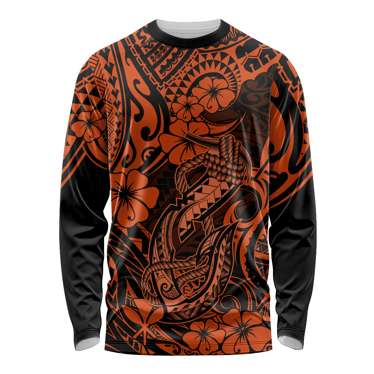 Hawaii Fish Hook Long Sleeve Shirt Polynesian Pattern Orange Version LT01 Unisex Orange - Polynesian Pride