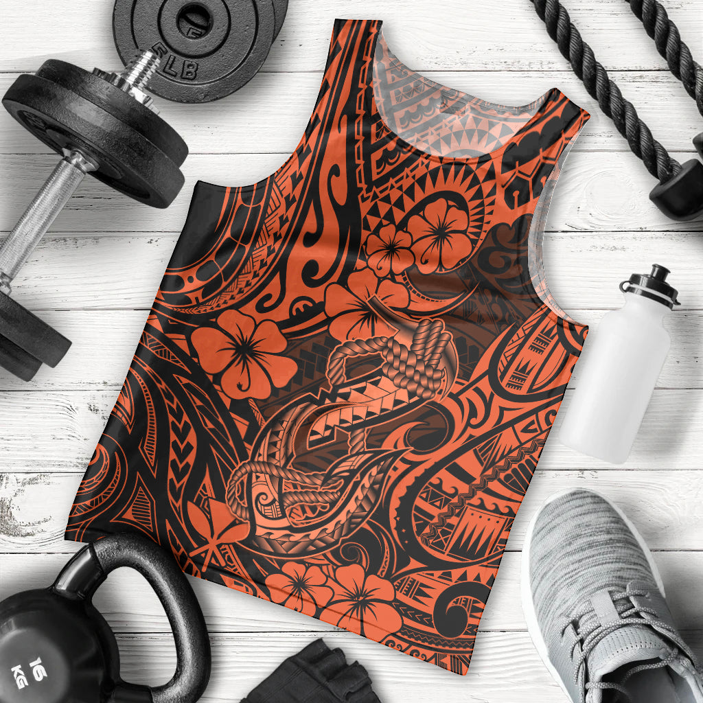 Hawaii Fish Hook Men Tank Top Polynesian Pattern Orange Version LT01 Orange - Polynesian Pride