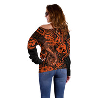 Hawaii Fish Hook Off Shoulder Sweater Polynesian Pattern Orange Version LT01 - Polynesian Pride