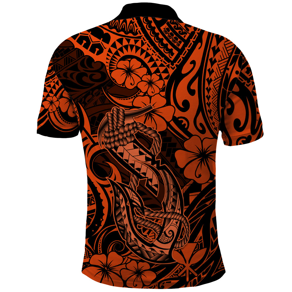 Hawaii Fish Hook Polo Shirt Polynesian Pattern Orange Version LT01 - Polynesian Pride