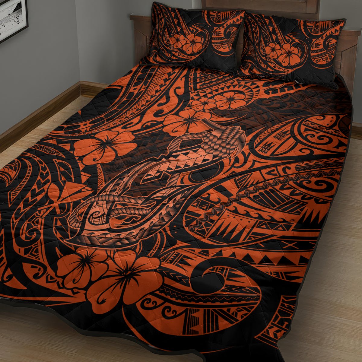 Hawaii Fish Hook Quilt Bed Set Polynesian Pattern Orange Version LT01 - Polynesian Pride