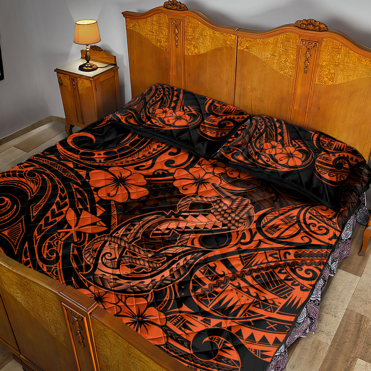 Hawaii Fish Hook Quilt Bed Set Polynesian Pattern Orange Version LT01 - Polynesian Pride