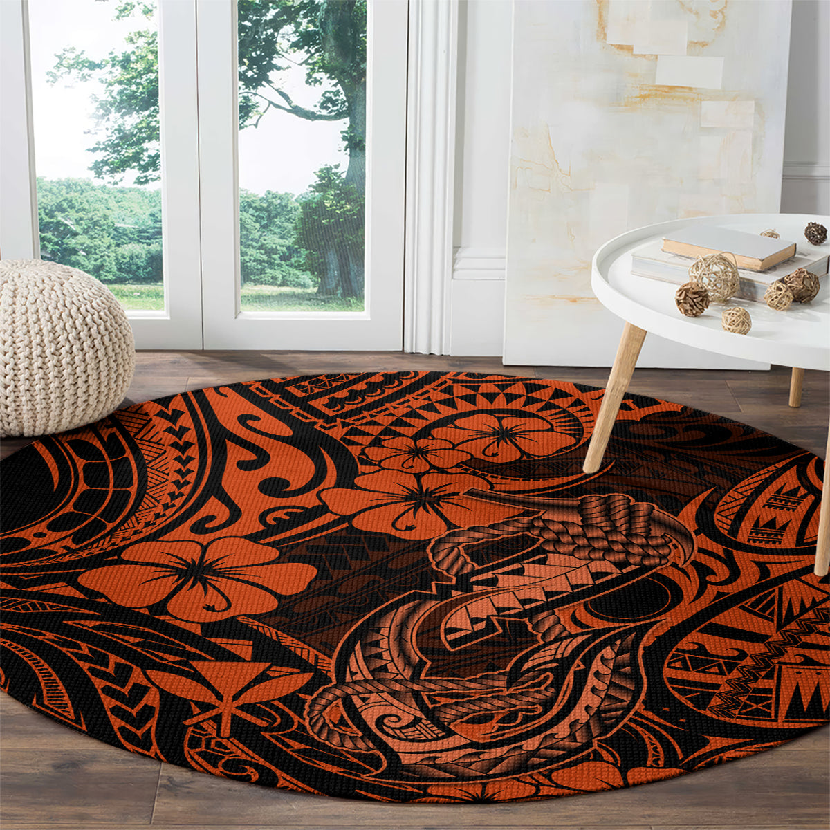 Hawaii Fish Hook Round Carpet Polynesian Pattern Orange Version LT01 - Polynesian Pride