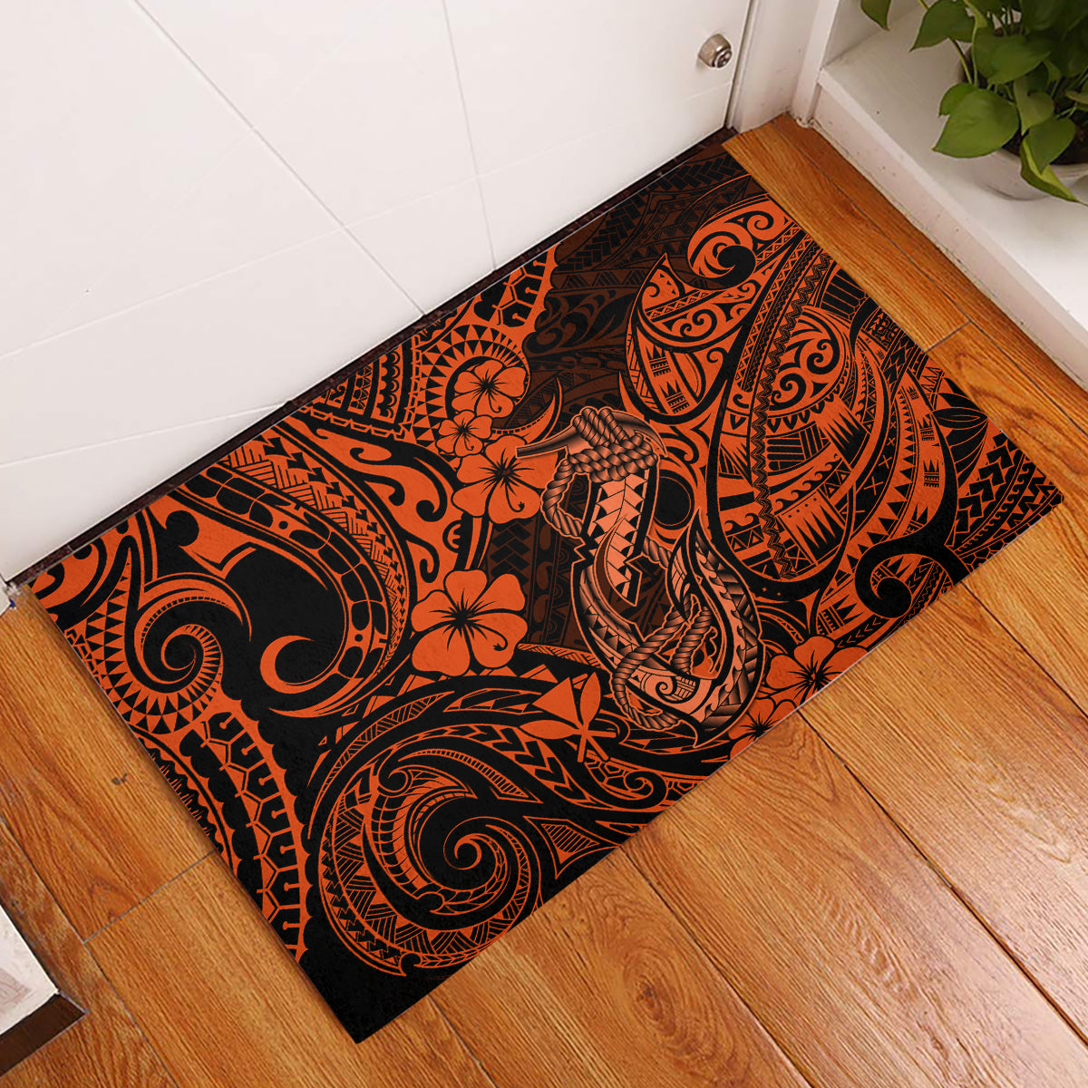 Hawaii Fish Hook Rubber Doormat Polynesian Pattern Orange Version LT01 Orange - Polynesian Pride