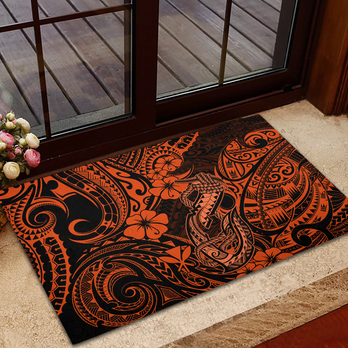 Hawaii Fish Hook Rubber Doormat Polynesian Pattern Orange Version LT01 - Polynesian Pride