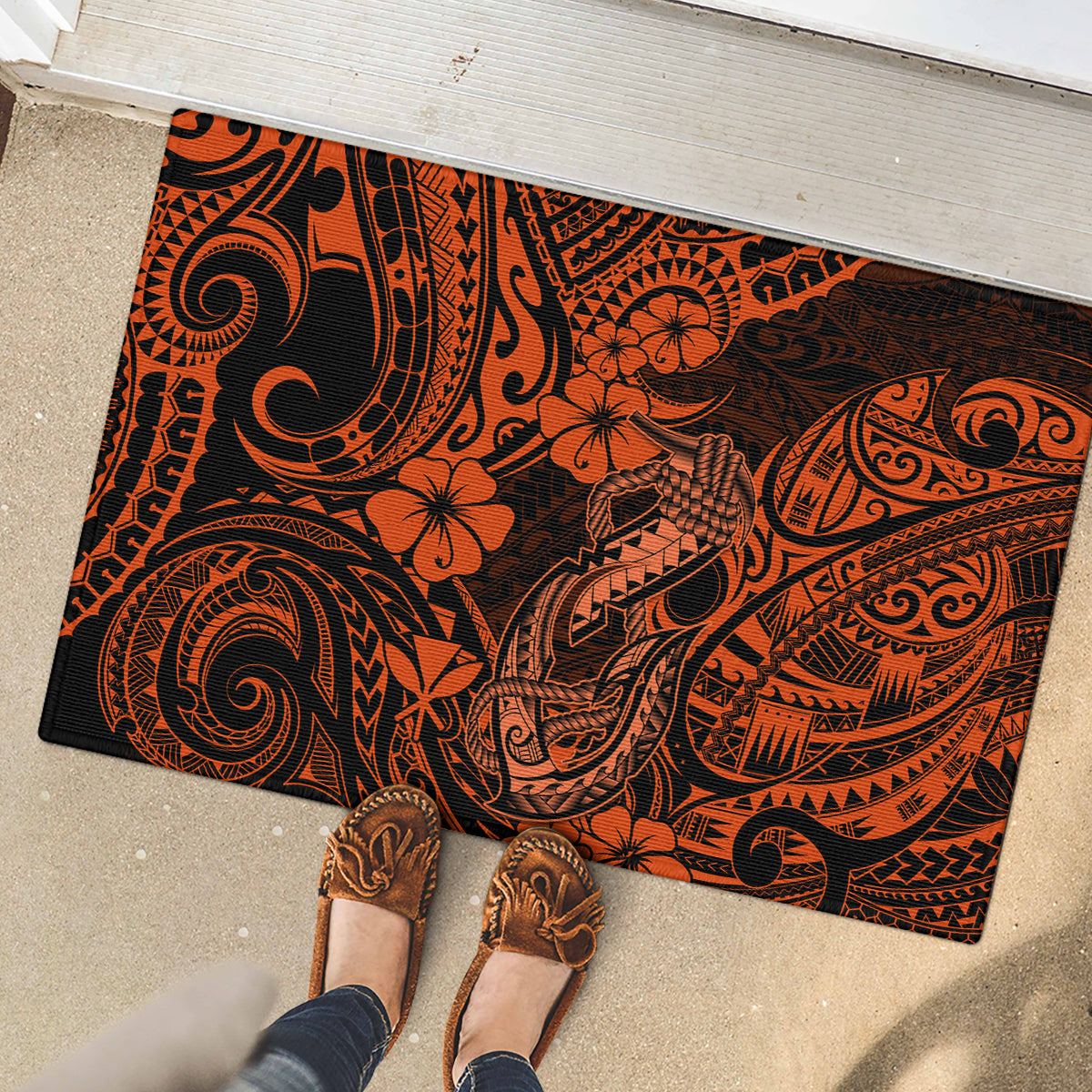 Hawaii Fish Hook Rubber Doormat Polynesian Pattern Orange Version LT01 - Polynesian Pride