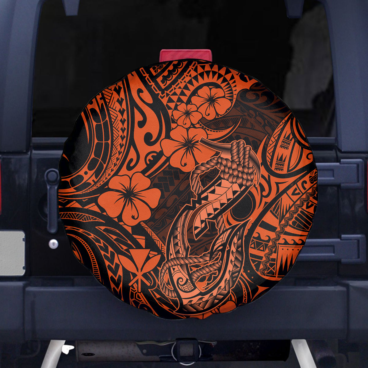 Hawaii Fish Hook Spare Tire Cover Polynesian Pattern Orange Version LT01 - Polynesian Pride