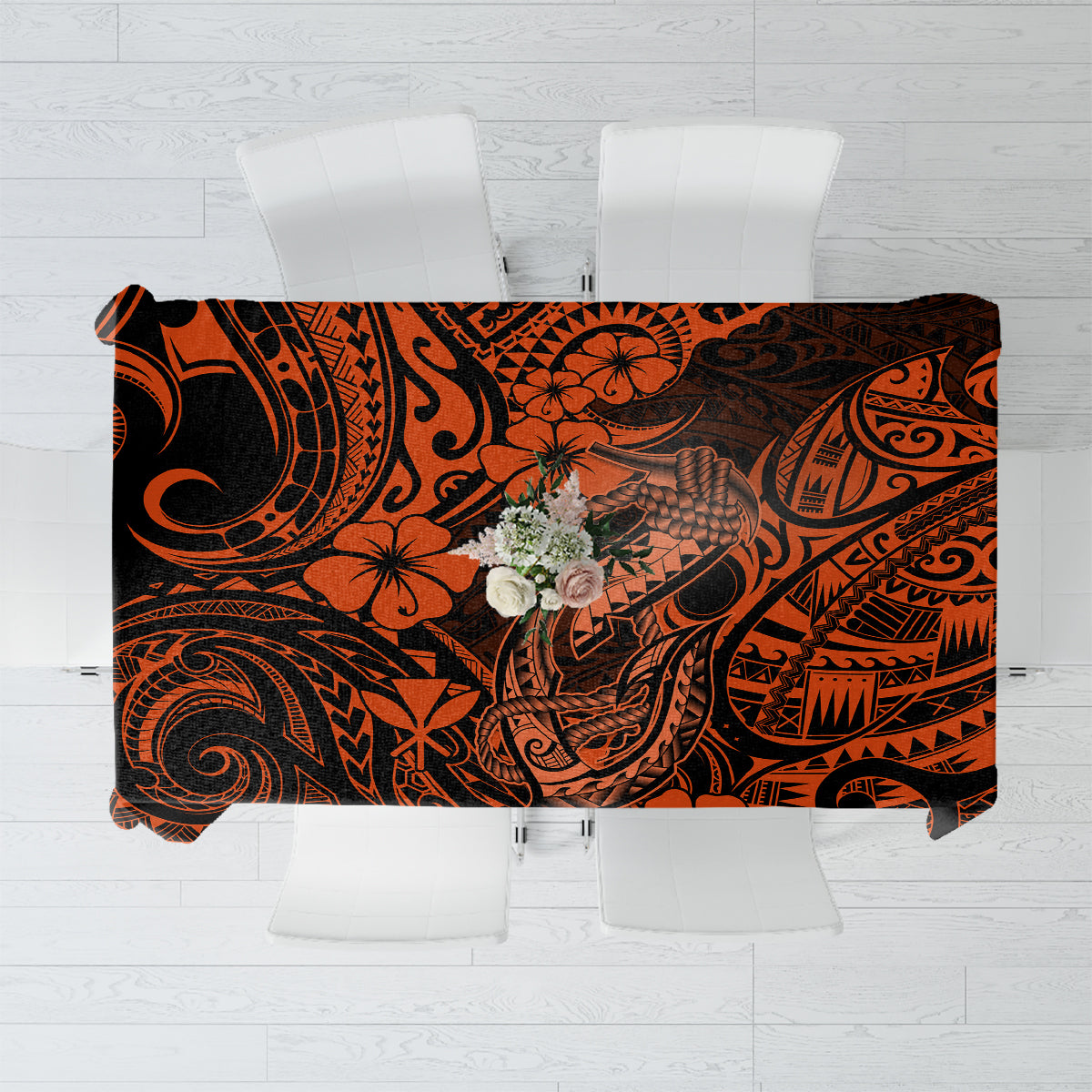 Hawaii Fish Hook Tablecloth Polynesian Pattern Orange Version LT01